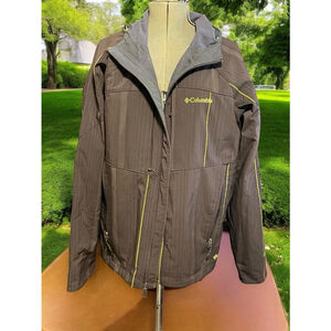 Mens Size L Columbia Black Unisex Full Zip Hooded soft shell jacket Omni